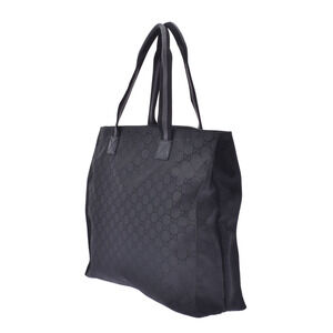 Gucci Tote Leather Black Nylon GG Bag Canvas
